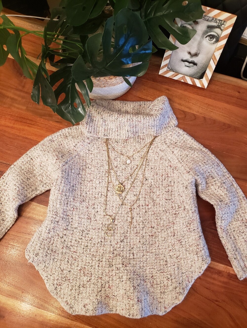 Free People Alpaca Merino Wool Turtleneck Sweater Oatmeal Speckled Boho nwot